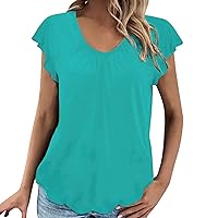 XJYIOEWT Spring Tops for Women 2024 Trendy Casual XXL Womens Tops Dressy Casual Shirred V Neck T Shirts Ruffle Sleeve T