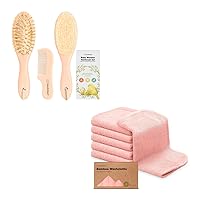 KeaBabies Baby Hair Brush and Baby Comb Set and 6-Pack Bamboo Viscose Baby Washcloths for Newborn - Wooden Baby Brush with Soft Goat Bristle, Organic Baby Wash Cloth