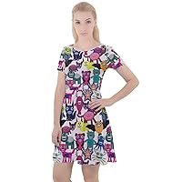 CowCow Womens Soft Casual Dress Colorful Cute Monsters On Germs Pattern Cap Sleeve Velour Dress, XS-3XL