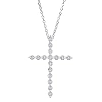 Dazzlingrock Collection Round Gemstone Ladies Cross Pendant (Silver Chain Included), Sterling Silver