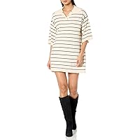 Max Studio Women's Spring 2023 Fashion V-Neck Everyday 3/4 Sleeve Striped Casual Sweater Dress