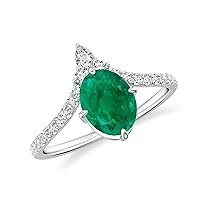 Natural Emerald Oval Crown Shaped Ring for Women Girls in Sterling Silver / 14K Solid Gold/Platinum