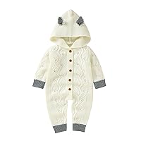 Newborn Baby Ear Hooded Knitted Romper Snowsuit Bodysuit Overalls for Boy Girl Hooded Jumpsuit Warm Clothes