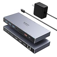 Dual HDMI Docking Station 3 Monitor,USB C Laptop Docking Station with 65W Power Adapter,2 HDMI Port,Displayport,USB 3.1/USB-C Data, Ethernet, Audio,SD&Micro SD Slot,PD Charging for Dell XPS/HP/Lenovo