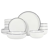 Gibson Home Oslo 16-Piece Porcelain Chip and Scratch Resistant Dinnerware Set, White w/Blue Rim