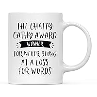 Andaz Press 11oz. Ceramic Coffee Tea Mug Funny Coworker Office Award Winner Prize Gag Gift, The Chatty Cathy Award Winner, For Never Being at a Loss for Words, 1-Pack, With Gift Box