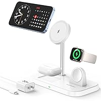 3 in 1 Wireless Charger Stand, MagSafe Charger Stand Fast Charging with 30W Adapter, Wireless Charging Station for iPhone 15/14/13/12 Series, iWatch and AirPods (White)