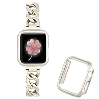 Dilando Starlight Chain Band Compatible with Apple Watch 44mm 45mm 42mm Women Series 7, Stainless Steel Bracelet Bands with Protective PC Case for Iwatch SE Series 9 8 7 6 5 4 3 2 1(Starlight, 44mm)