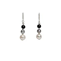 Freshwater Pearl and Onyx Drop Earrings