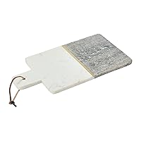Main + Mesa Boho 2-Tone Marble Charcuterie or Cutting Board with Brass Inlay and Leather Tie, Gray and White