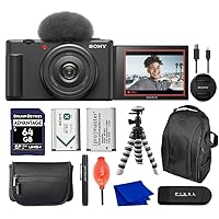 Sony ZV-1F Vlogging Camera (Black) Bundle with Extra Battery, Backpack, Flexible Tripod, 64GB SD Card & More