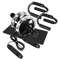 3-in-1 AB Roller Wheel with Knee Mat and Jump Rope, Fitness Ab Roller Wheel for Abdominal Exercises Abs Workout Equipment for Home Office Gym Trainer Both Men & Women