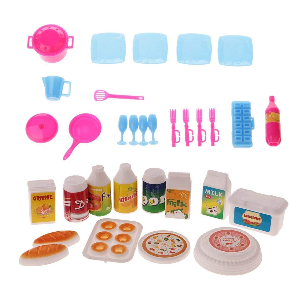 SGerste Dollhouse Miniature Kitchen Accessories Food & Tableware Set for Barbie Doll Toys(US22082405)