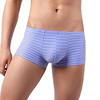 Men's Low Rise Underwear Striped Boxer Briefs Soft Breathable Bamboo Viscose Trunks Ultra Short Underwear Under Pants