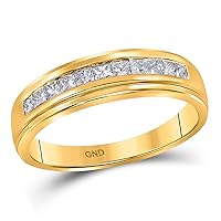 The Diamond Deal 10kt Yellow Gold Mens Princess Diamond Wedding Single Row Band Ring 3/4 Cttw