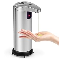 Automatic Soap Dispenser,Touchless Soap Dispenser Infrared Stainless Steel Adjustable Hands Free Sensor Soap Dispenser for Bathroom Kitchen Hotel Restaurant with Waterproof Base