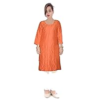 Beautiful Women's Tunic Kurtis Art Dupien Poly Silk Top Casual Orange Color Wedding Wear Plus Size (XXSmall)