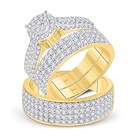 The Diamond Deal 14kt Yellow Gold His Hers Round Diamond Cluster Matching Wedding Set 2-5/8 Cttw
