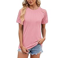 Oversized T Shirts for Women Womens Casual Round Neck Basic Pleated Top Cap Sleeve Curved Keyhole Back Chiffon Blouse