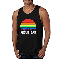 Men Rainbow Graphic Print Tank Top Summer Beach Sleeveless Athletic Workout Undershirts Casual Loose Quick Dry Shirt