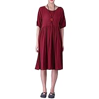 Women's Casual Loose Soft Clothing Short Sleeves Summer Cotton Linen Midi Dress