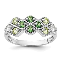 925 Sterling Silver Rhodium Chrome Diopside Peridot and White Topaz Ring Measures 2.31mm Wide Jewelry Gifts for Women - Ring Size Options: 6 7 8