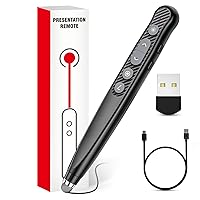 Presentation Clicker with Laser Pointer Stylus Pen for Touch Screen, Rechargeable Wireless Presenter Remote, RF USB PowerPoint Clicker Slide Advancer with Hyperlink Volume Control for Mac PC