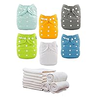 Baby Cloth Diapers/6 Pack with 12 pcs 4-Layer Rayon from Bamboo Inserts/Adjustable Washable Reusable 6BM98-MB
