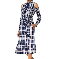 $90 New 1281 Navy Plaid Pocketed Cut Out Cuffed Dress 2XS B+B