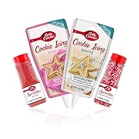 Betty Crocker Dessert Decorating Valentine Assortment- 4-Piece Set Includes: 2 Decorating Icings (Pink and White), Red Sugar Sprinkles and Valentines Nonpareils - Kosher and Gluten Free