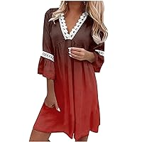 Women's Spring Dresses 2023 Fashion V-Neck Printed Lace Patchwork Bohemian Casual Resort Dress Dresses Party