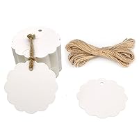 G2PLUS 100PCS Craft Scalloped Paper Gift Tags with Natural Jute Twines, 2.36'' Round Gift Tags for Birthday Party, Wedding Decoration Gifts, Arts & Crafts (Pure White)