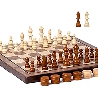 Chess Set 15'' Chess Board Wooden Magnetic Folding Chess Board Set for Adults & Kids Checkers Game for Kids Portable Travel Chess Game for Beginner 2 Extra Queens