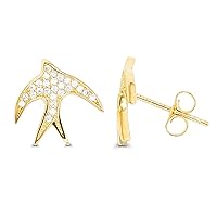 Sterling Silver Yellow Paved Bird Stud Earring