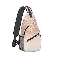 Rose Gold Faux Glitter Print Crossbody Backpack Shoulder Bag Cross Chest Bag For Travel, Hiking Gym Tactical Use
