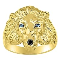 Lion Head Ring Yellow Gold Plated Silver Gorgeous Color Stone Birthstones in Eyes & Black Diamond Mouth #1 in Mens Jewelry Men's Ring Amazing Conversation Starter Sizes 6,7,8,9,10,11,12,13