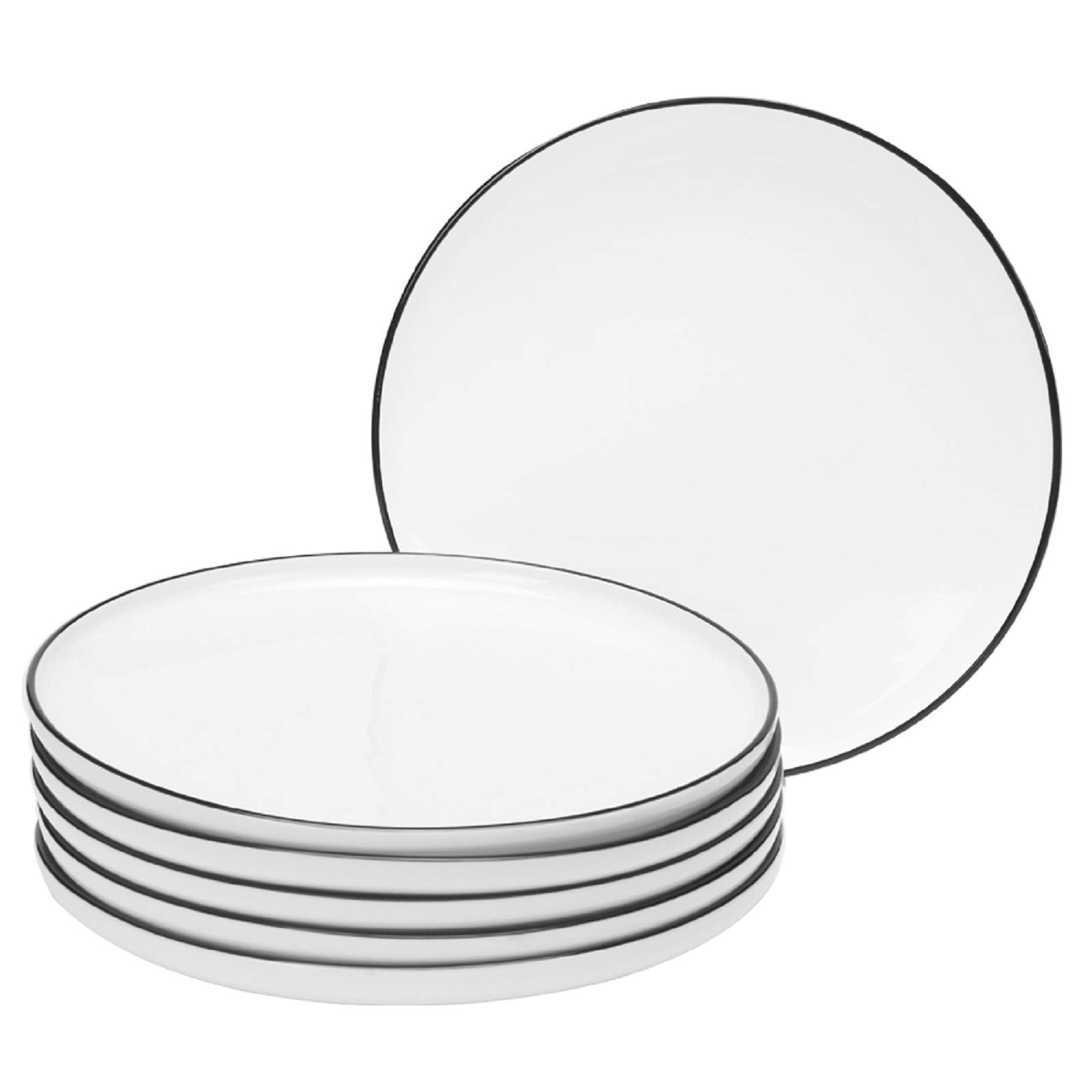 BonNoces 10 Inch Porcelain Dinner Plates, Elegant White with Black Edges Design, Classic Round Serving Plates Set for Steak, Pasta, and Salad, Set ...