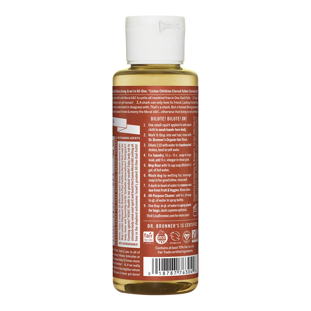 Dr. Bronner's - Pure-Castile Liquid Soap (Eucalyptus, 4 ounce) - Made with Organic Oils, 18-in-1 Uses: Face, Body, Hair, Laundry, Pets and Dishes, Concentrated, Vegan, Non-GMO