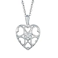 Epinki White Gold 750 Women's Necklace, Hollow Heart Chain with Pendant with Diamond 0.05ct F-G, Jewellery Birthday Gifts for Women, White Gold, 18K White Gold, Diamond