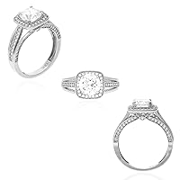 2.4CTW Round Cut Simulated Diamond Square Halo Engagement Ring 14K White Gold