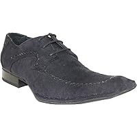 BRAVO Men's Dress Shoes?SUTTER Faux Suede Oxford Style with a Pointy Square Toe and Leather Lining Black 10.5