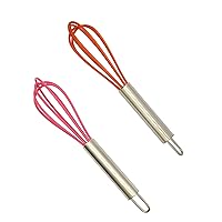 Mini Whisks 6 inch 2Pcs Stainless Whisk+silica gel, Hand Egg Mixer for Flour Cake Egg, Kitchen Cooking Baking Use Whisk