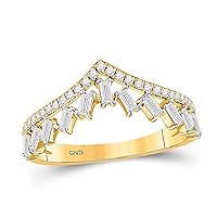 The Diamond Deal 14kt Yellow Gold Womens Baguette Diamond Chevron Band Ring 3/8 Cttw