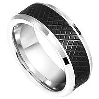 Tungsten Rings for Men Classics 8mm Black Rhombic Pattern Party Birthday Gift Band Engraving