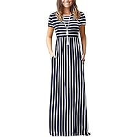 EUOVMY Women's Short Sleeve Loose Plain Maxi Dresses Casual Vacation Long Dresses with Pockets
