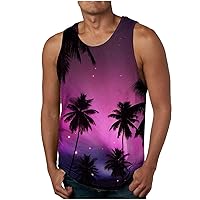 Mens Sleeveless Tank Tops Workout Gym Shirts Sunset Beach Palm Tree Vintage Style T-Shirt Athletic Running Tanks