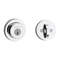 Kwikset 158 Milan Deadbolt Lock, Polished Chrome Round Exterior Keyed Front Entry Door, Pick Resistant SmartKey Rekey Security, Single Cylinder Dead Bolt, with Microban Protection