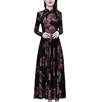 Autumn Winter Long Sleeve Evening Dress Vintage Frocks for Women Floral Midi Dresses Prom Clothing