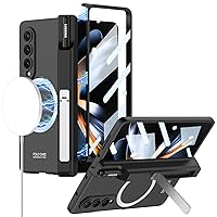 DOOTOO Magnetic Case for Samsung Galaxy Z Fold 3 Hinge Protection with S Pen Holder Case, Compatible with Magsafe Wireless Charger Built-in Screen Protector & Kickstand Full Body Case (Black)