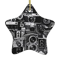 Mqgmzcool Camera Collection Print Christmas Tree Star Shaped Ornaments, Personalized Ceramic Pendant Xmas Decorations